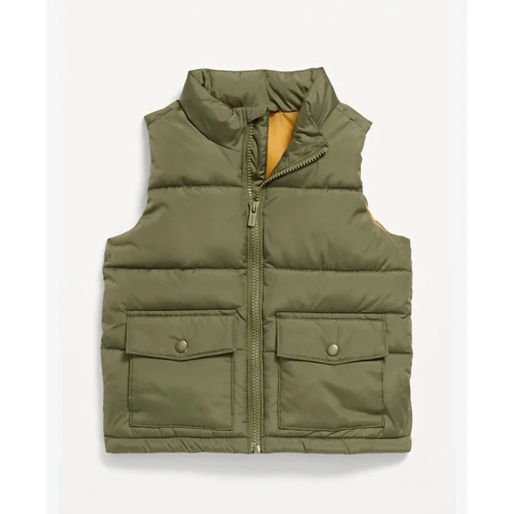 Old Navy Toddler 2T Water-Resistant Quilted Utility Puffer Vest Olive Green